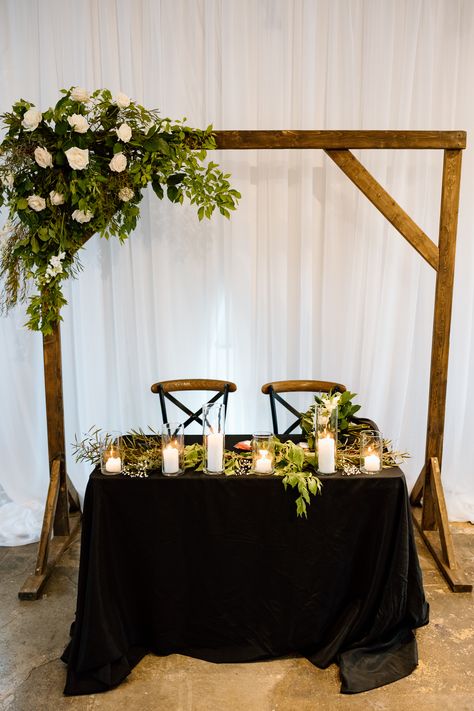 Photo By: Malorie Gwyn Photography Simple Wedding Sweetheart Table, Sweetheart Table Candles, Greenery Arch, Wedding Sweetheart Table, Table Candles, Sweetheart Table Wedding, Candle Table, Sweetheart Table, 30th Anniversary