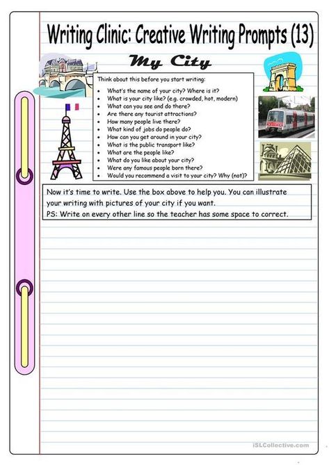 This is a creative writing prompt about your student's city. Have them write answers to all the questions asked at the top of the sheet. English Essays, Creative Writing Worksheets, Annotated Bibliography, Paper Writer, Dr Jekyll, Van Helsing, Teaching English Online, 2018 Calendar, Writing Exercises