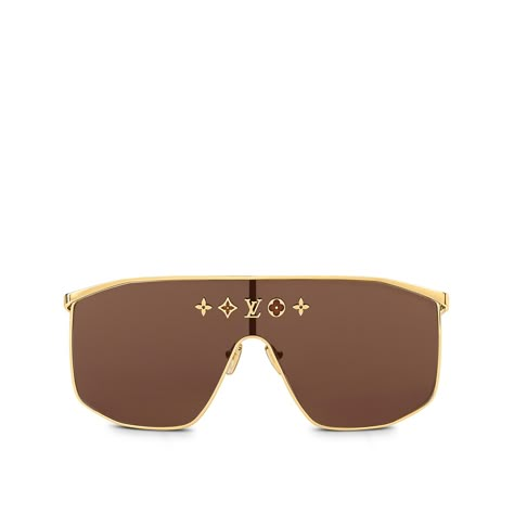 Louis Vuitton Glasses Womens Fashion, Lv Glasses, Lv Sunglasses, Louis Vuitton Glasses, Golden Mask, Sunglasses Packaging, Mask Sunglasses, Silver Mask, Big Sunglasses