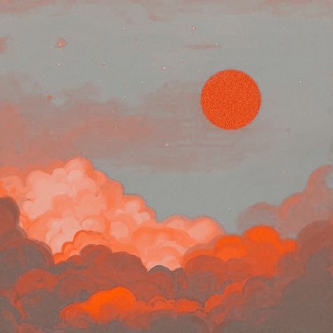 Sunset Power Lines Painting, Red Sun Painting, Red Clouds Painting, Sun Rise Illustration, Orange Clouds Painting, Colorful Clouds Painting, Clouds Illustration Art, Sunset Illustration Art, Warmth Drawing