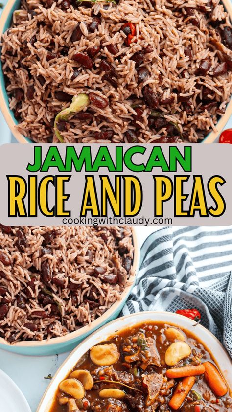 Jamaican Rice and Peas Rice N Peas Jamaican, Rice And Peas Jamaican Canned Beans, Jamaican Red Beans And Rice Recipe, Carribean Rice Recipes, Jamaican Rice And Peas With Canned Beans, Jamaican Rice And Beans Recipe, Jamaican Side Dishes, Caribbean Rice And Peas Recipe, Rice And Black Beans Recipe