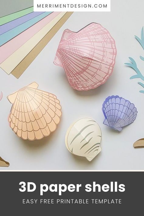 Shell-abrate summer with my easy paper seashells craft idea for kids. It’s an easy 3D seashell printable template that’s easier to make than folding origami seashells and much cuter than paper plate shells. My 3D paper seashells would make a great craft activity for a beach birthday party or a mermaid birthday party. You could make some paper seashells yourself for party decorations or have kids make their own as a simple birthday craft activity. Paper Shells Craft, Cricut Shell Projects, Sea Shell Paper Craft, Seashell Paper Crafts, Paper Shells Diy, Under The Sea Paper Crafts, Shell Bag Diy, Beach Paper Craft, Sea Paper Craft