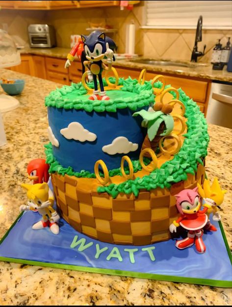 Homemade Sonic Cake, Sonic Hedgehog Birthday Cake, Sonic 2 Birthday Cake, Sonic Theme Birthday Party Cake, Sonic Themed Cake, Sonic The Hedgehog Birthday Cake Ideas, Sonic Cakes Ideas, Sonic Shadow Birthday Cake, Sonic Birthday Party Cake