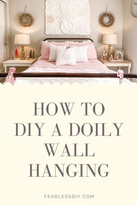 How To Display Doilies Wall Art, Framed Doilies Wall Art Diy, Covering Canvas With Fabric Wall Art, Doileys Repurposed Diy, Doily Display Ideas, Paper Doily Crafts Diy, Displaying Doilies, Framed Doilies Wall Art, Old Doilies Ideas