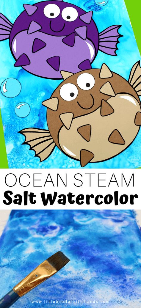 Fun Ocean Theme Salt Painting | Little Bins for Little Hands Sea Creature Preschool Activities, Marine Life Preschool Activities, Sea Creatures Activities Preschool, Preschool Ocean Activities, Ocean Activities Preschool, Ocean Preschool, Preschool Ocean, Ocean Craft, Ocean Theme Crafts