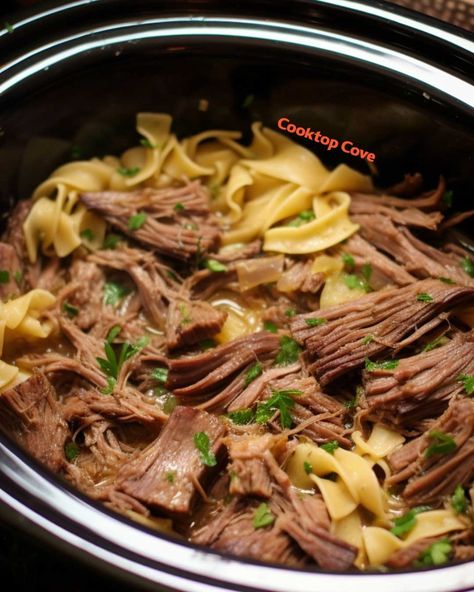 Cooktop Cove Recipes Slow Cooker Beef, Slow Cooker Beef And Noodles, Cooktop Cove, Slow Cooker Kitchen, Crockpot Recipes Beef, Whip It, Crockpot Beef, Crockpot Dishes, Crock Pot Slow Cooker