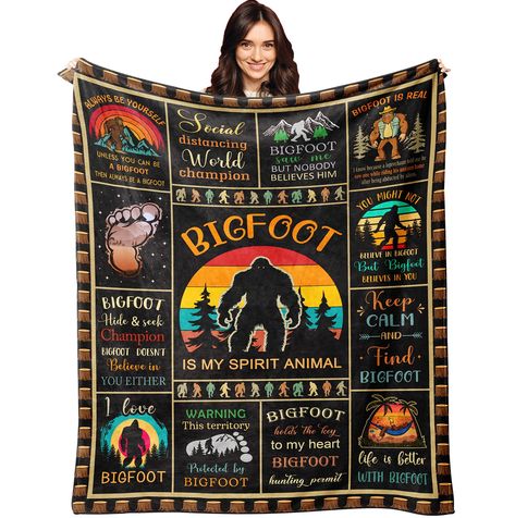 PRICES MAY VARY. HIGH-QUALITY MATERIAL: Our blanket is made of 100% flannel, which is very soft and lightweight. wrinkle and fade-resistant, this blanket will give people a warm feeling and also relax the body and mind. THE MOST PERFECT BIGFOOT GIFT:This beautiful blanket is specially designed for bigfoot/sasquatch/hide and seek champion lovers. giving it to them as a gift also represents your unique love for them, and it is a way for gift-givers to express their love. this custom blanket can be Sasquatch Gifts, Bigfoot Gifts, Creaturi Mitice, Funny Bigfoot, Throw Blanket Gift, Bigfoot Sasquatch, Estilo Tropical, Soft Sofa, Camping Decor