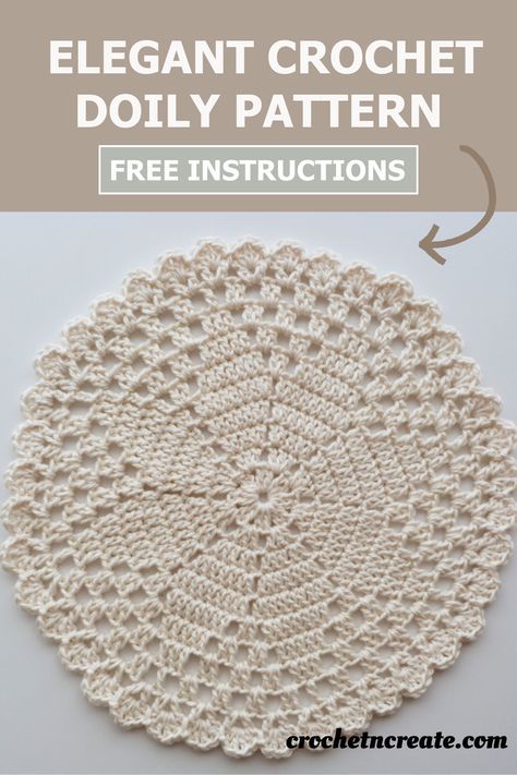 Elegant crochet doily pattern - FREE INSTRUCTIONS. #crochetforthehome #crochettablemat #crochetmandala Crochet Doilies Free Pattern Easy Round, Dollies Crochet Free Pattern, Crochet Doilies Free Pattern Easy Beginner, Crochet Dollies Free Doily Patterns, Doily Crochet Pattern Free, Free Doily Crochet Patterns, Ravelry Crochet Free Patterns, Crochet Placemats Free Pattern, Crochet Doilies Free Pattern