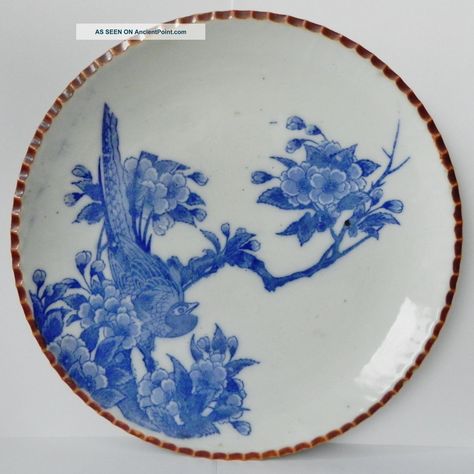 Antique Japanese Kutani Igezara Blue White Porcelain Bird&blossom Tree Plate Plates photo Scenery Tattoo, Kutani Porcelain, Handmade Tableware, Japanese Bowls, Blue White Porcelain, Blossom Tree, Blue Pottery, China Painting, Flow Blue