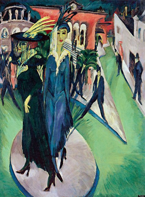 Ludwig Kirchner's "Potsdamer Platz" (1914) - "His restless, jagged brushstrokes and the harsh colors emphasize the hectic, nervous rhythm of the metropolis, creating an alienating effec... Ludwig Meidner, Ernst Kirchner, Ludwig Kirchner, Ernst Ludwig Kirchner, German Expressionism, Caspar David Friedrich, Amedeo Modigliani, Art Exhibition Posters, Egon Schiele