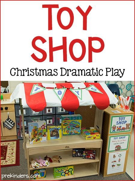 PreKinders shares a fun idea for a Christmas-themed dramatic play center for your classroom! Kids will have so much fun with this Christmas toy shop play center. Check it out! Toy Shop Role Play Area, Toy Store Dramatic Play, Christmas Role Play Area, Dramatic Play Preschool Ideas, Christmas Dramatic Play Preschool, Toy Shop Role Play, Dramatic Play Christmas, Christmas Dramatic Play, Store Dramatic Play