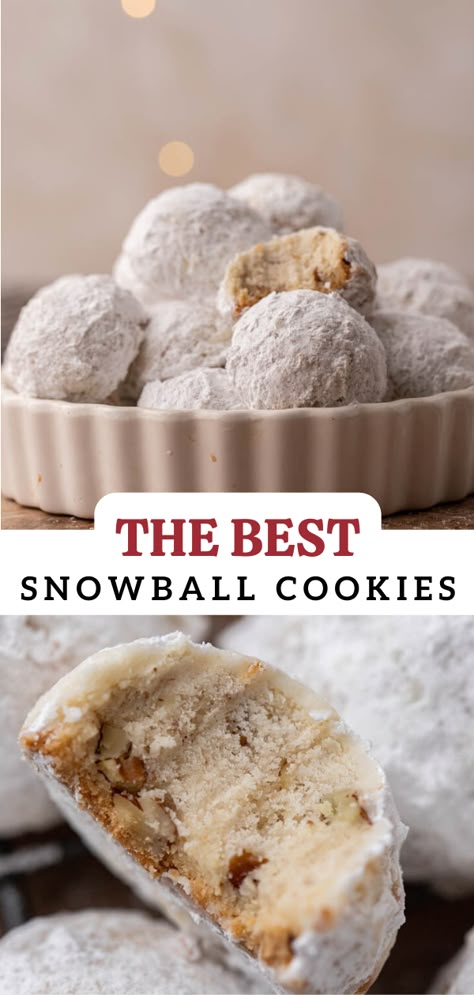 These snowball cookies also called Russian tea cakes, Mexican wedding cookies, for Italian wedding cookies are a tender, buttery, and melt in your mouth little snowballs. They are usually made around the holiday season to Butterhorns Recipe, Snowball Cookies Recipe, Christmas Pie Recipes, Russian Tea Cookies, Easiest Cookies, Wedding Cookies Recipe, Russian Tea Cakes, Pecan Snowball Cookies, Italian Wedding Cookies