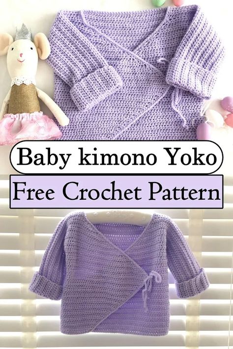 This beautiful cardigan is perfect for an active baby. You can wrap or tie them with a cord, which makes it easy to get dressed. The cardigan has a modern twist and an excellent design. This beautiful baby kimono is offered in sizes 0 to 6 months and 6 to 18 months. Kimono Pattern Free, Crochet Baby Wrap, Kimono Cardigan Pattern, Crochet Kimono Pattern, Crochet Kimono Cardigan, Crochet Sweater Top, Cardigan Ideas, Baby Cardigan Pattern Crochet, Diy Crochet Sweater