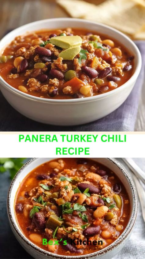 Panera Turkey Chili Recipe – Bex’s Kitchen Panera Chili Recipe, Panera Chili, Panera Turkey Chili Recipe, Panera Turkey Chili, Turkey Chilli, Turkey Chili Recipe, Chili Recipe Turkey, Roast Turkey Breast, Chilli Recipes