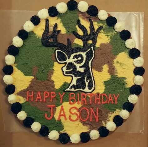 Camo Deer Cookie Cake Deer Cookie Cake, Camo Cookie Cake, Camo Cookies, Deer Cakes, Giant Chocolate Chip Cookie, Pizza Cake, Giant Cookie, Cookie Pizza, Cookie Cake Birthday