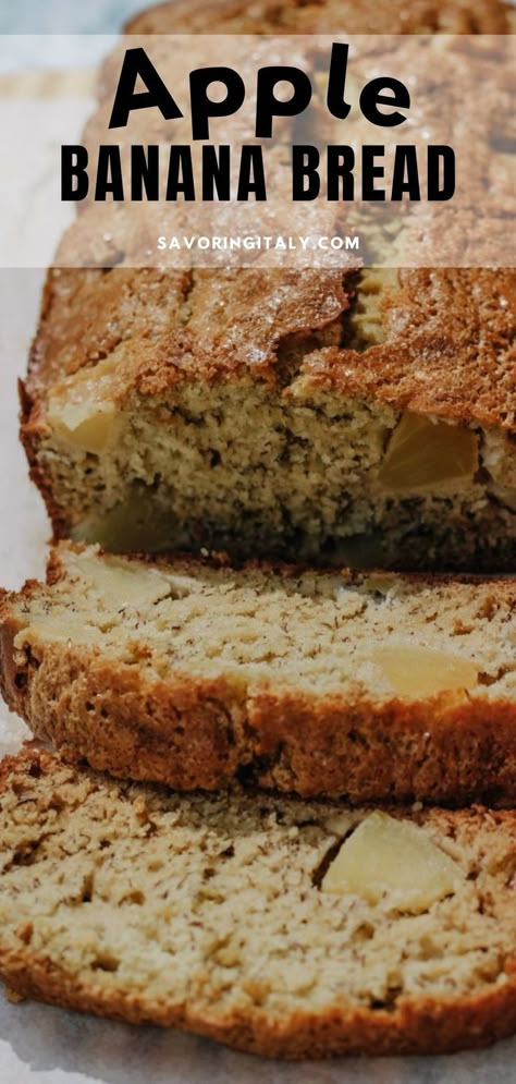 Apple Pie Banana Bread Recipe, Apple Cheesecake Bread, Apple And Banana Bread Recipes, Banana Fall Desserts, Banana Zucchini Apple Bread, Banana Bread With Apples, Cinnamon Apple Banana Bread, Flourless Apple Bread, Apples And Bananas Recipes