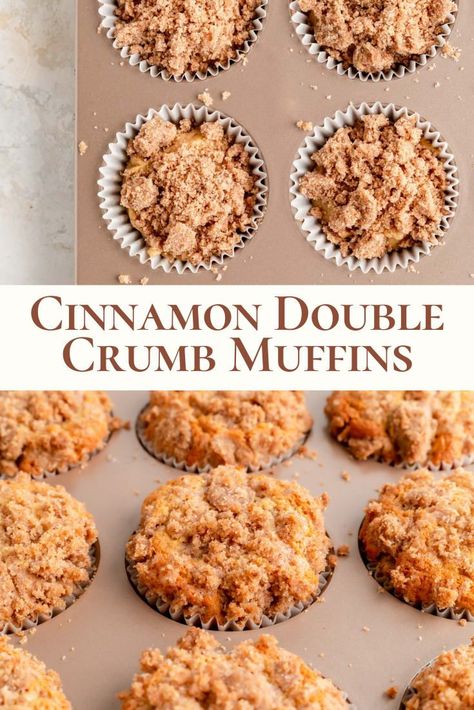 These easy cinnamon streusel muffins start with a sour cream brown sugar muffin base, then get packed with cinnamon streusel inside and out! Cinnamon Strudel Muffin, Cinnamon Crunch Muffins, Healthy Cinnamon Muffins, Sour Cream Coffee Cake Muffins, Cinnamon Muffins Easy, Brown Sugar Muffins, Cinnamon Oatmeal Muffins, Muffin Base, Muffin Recipes Cinnamon