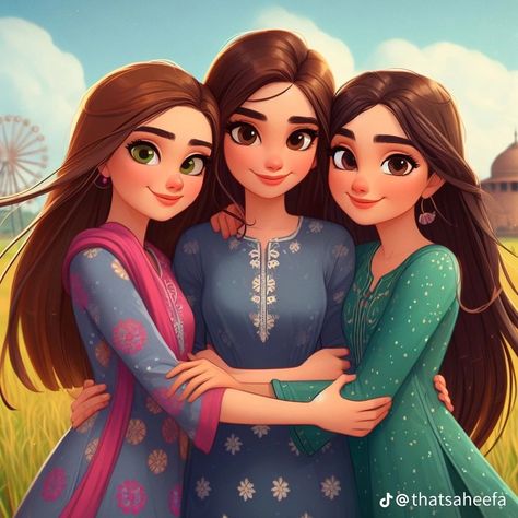 Best Friend Forever, Friends Illustration, Cute Mobile Wallpapers, Three Girls, Cute Images For Dp, Princess Pictures, Friend Cartoon, Bff Photoshoot Poses, Culture Magazine