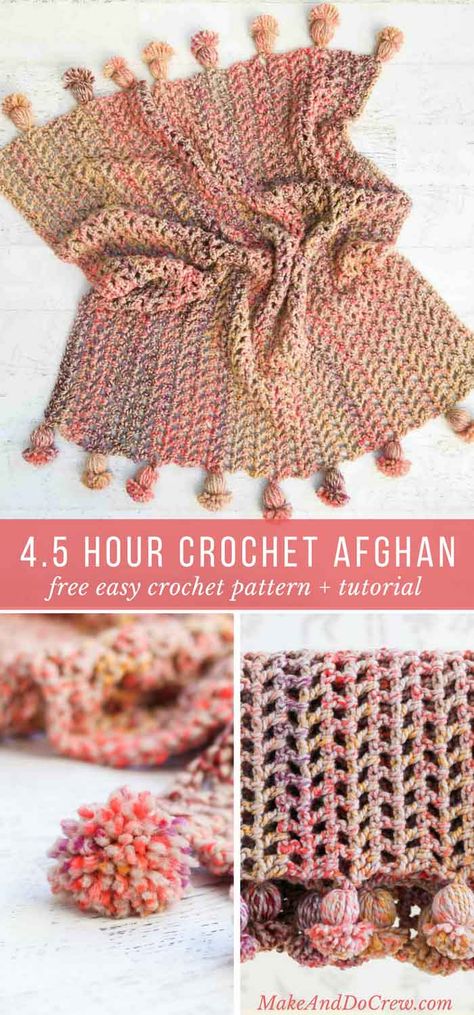 This is the fastest crochet afghan ever! You can make the entire blanket, including tassels in less than five hours. This free pattern and tutorial is perfect for beginning crocheters. via @makeanddocrew Crocheted Afghans, Fast Crochet, Crochet Afghan Patterns Free, Crochet For Beginners Blanket, Easy Crochet Patterns Free, Crochet Blanket Afghan, Afghan Patterns, Crochet Afghans, Afghan Pattern