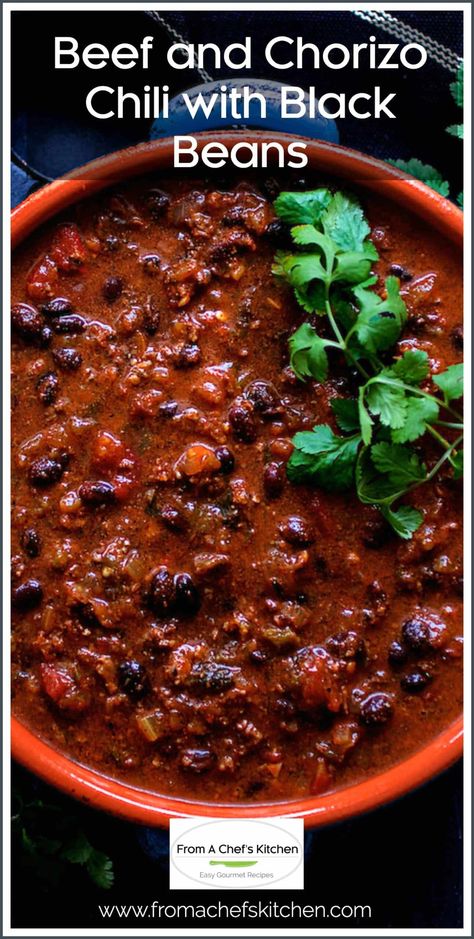 Chorizo Chili Recipe, Chili With Black Beans, Chorizo Chili, Beef Chorizo, Roasted Poblano Peppers, Roasted Poblano, Chorizo Recipes, Best Chili Recipe, Black Bean Chili