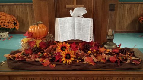 Fall Altar Smyrna Church Blounts Creek NC Autumn Altar Ideas, Fall Altar Decorations Church, Fall Church Decorations Sanctuary, Fall Decor For Church Sanctuary, Fall Church Decor, Church Fall Decorations, Church Decorations Sanctuary, Fall Altar, Autumn Altar