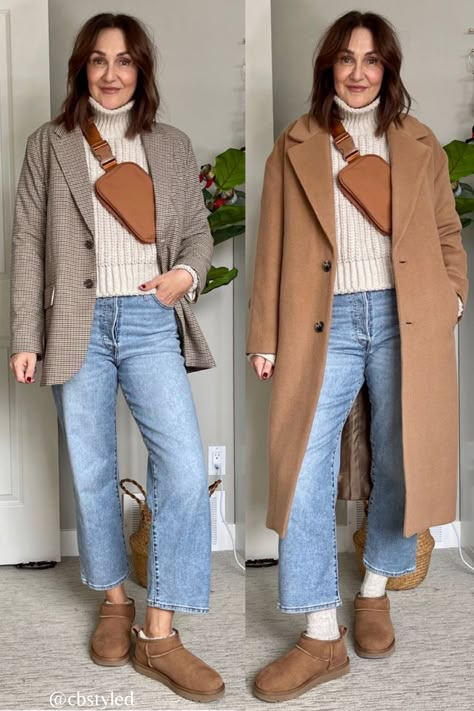 Winter Mum Outfits 2023, Ugg Ultra Mini Outfit Jeans, Jeans And Mini Uggs Outfit, Cold Weather Outfits 2023, Mom Fit Jeans Outfits Winter, Mini Uggs Outfit Jeans, Ultra Mini Ugg Outfits, Jeans And Coat Outfit, Ultra Mini Uggs Outfit Jeans