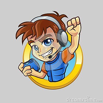 Gamer kid with headsets holding a gamepad smiling with hand up Gamer Logo, Game Logos, Retro Arcade Games, Vector Game, Kids Logo Design, Character Template, Boy Illustration, Photo Logo Design, Logo Design Art