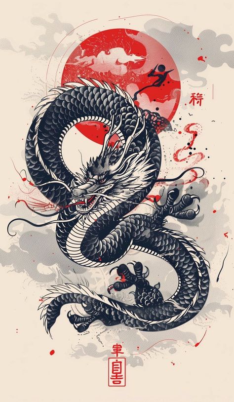 Asian Dragon Tattoo Designs, Asian Dragon Art, Golden Dragon Tattoo, East Asian Dragon, Asian Dragon Tattoo, Watercolor Waves, Arts Logo, Dragon Chino, Statement Artwork