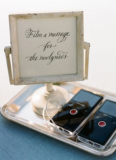 Instead of having a traditional guest book, set up a video station where guests can record their well wishes for you! Creative Wedding Guest Books, Creative Guest Book, Diy Wedding Guest Book, Photo Guest Book Wedding, Wedding Guest Book Unique, Unique Guest Book, Unusual Weddings, Wedding Guest Book Sign, Boda Mexicana