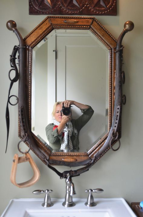 Repurposed Horse Tack, Horse Collar Ideas, Horse Hames Decor, Horse Harness Decor Ideas, Horse Harness Decor, Horse Collar Decor, Western Mirrors, Western Mirror, Life In Grace