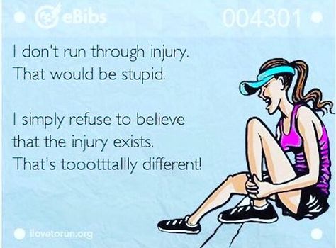 I don't run through injury. That would be stupid. I simply refuse to believe that the injury exists. That's TOTALLY different. Athlete Problems, Cross Country Quotes, Track Quotes, Running Memes, Runner Problems, Running Friends, I Love To Run, Running Events, Workout Quotes