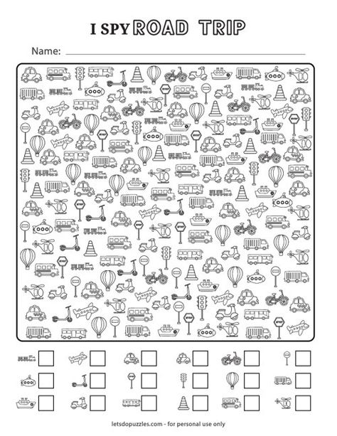 Free Printable I Spy Road Trip I Spy Road Trip Printable, Road Trip Printables For Kids, Road Trip Activity Book, Road Trip Theme, Road Trip Printables, Drawing Games For Kids, Road Trip Bingo, Road Kids, Fun Worksheets For Kids