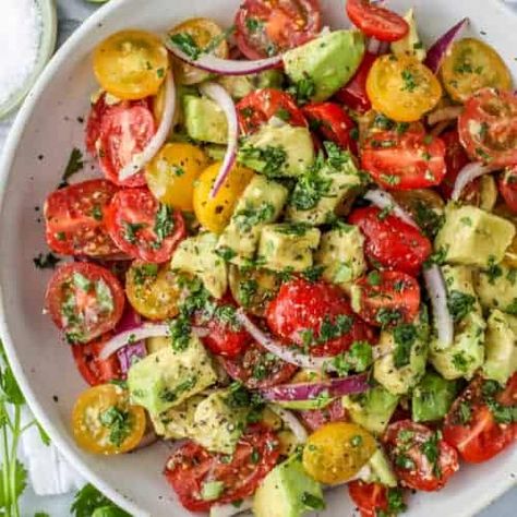 Avocado Salad - Spend With Pennies Cucumber Tomato Avocado Salad, Chicken Foil Packets, Layer Salad, Cherry Tomato Salad, Avocado Tomato Salad, Creamy Cucumber Salad, Avocado Salad Recipes, Creamy Cucumbers, Spend With Pennies