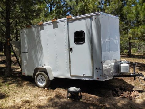 Cost of Converting a Cargo Trailer into a Travel Trailer Enclosed Trailer Camper Conversion, Converted Cargo Trailer, Bug Out Trailer, Enclosed Trailer Camper, Glamping Trailer, Work Trailer, Cargo Trailer Conversion, Diy Camper Trailer, Cargo Trailer Camper