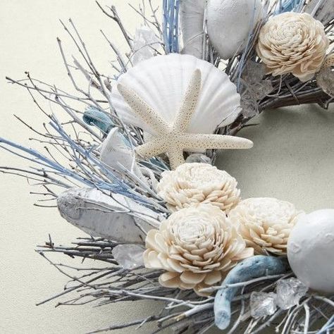 Live Wreath, Living Wreath, Decorative Eggs, Coastal Wreath, Seashell Projects, Nautical Wreath, Beach Wreath, Beachy Decor, Wreath Hanger