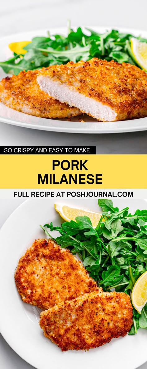 Food Recipes For Dinner Pork, Boneless Pork Loin Cutlet Recipes, Easy Pork Cutlet Recipes, Pork Milanese Giada, Ham Cutlets Recipes, Pork Chop Italian Recipes, Pork Chop Milanese Recipe, Pork Loin Sirloin Cutlets Recipes, Pork Milanese With Arugula