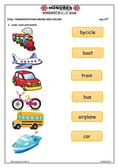 Kindergarten Transportation, Worksheets Grade 2, Esl Preschool, Free English Worksheets, Shape Worksheets For Preschool, Transportation Worksheet, Transportation For Kids, Letter Worksheets For Preschool, Transportation Activities