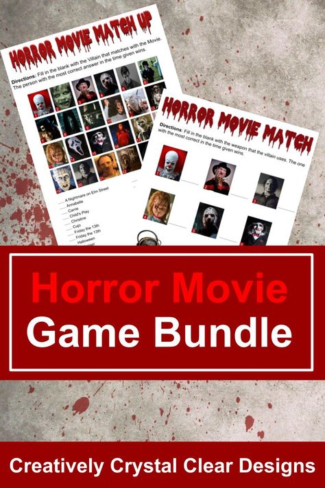 Are you looking for a fun horror filled game night? If so you came to the right place, these two games will test your knowledge of horror characters and which movie they came from. 2 Fun Horror Movie Match up games 🔪Horror Movie Match Up 🔪Horror Movie Match Also included is an answer sheet for each game. Horror Movie Games, Friday The 13th 2, Movie Games, Horror Party, Halloween Horror Movies, Movie Birthday, Answer Sheet, Night Terror, Horror Characters