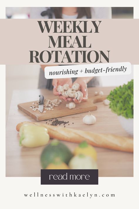 One of my favorite wellness hacks is a rotating meal plan, week after week. Not only does it help keep us nourished, but saves us money on our grocery budget as well!  healthy meal plan, health meal rotation, rotating meal plan, budget-friendly meal plan Weekly Meal Rotation, Wapf Meal Plan, Rotating Meal Plan, Rotation Diet, Wellness Hacks, Ancestral Nutrition, Nutrition Meal Plan, Meal Rotation, Nourishing Meals