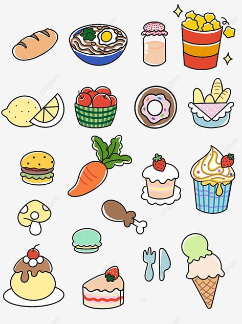 Favorite Food Drawing, Cartoon Food Drawings, Food Ilustrasi, Food Cartoon Illustration, Foods Clipart, Food Drawing Easy, Cute Cartoon Food, Cute Scrapbooks, Cartoon Food