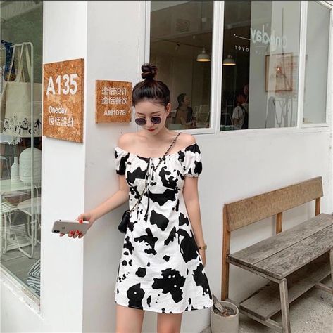 Cow Print Dress, Cow Prints, Cow Outfits, Vintage Clothing Store, Dairy Cow, Harajuku Outfits, Vintage Clothing Stores, Japanese Dress, Y2k Aesthetic Outfits