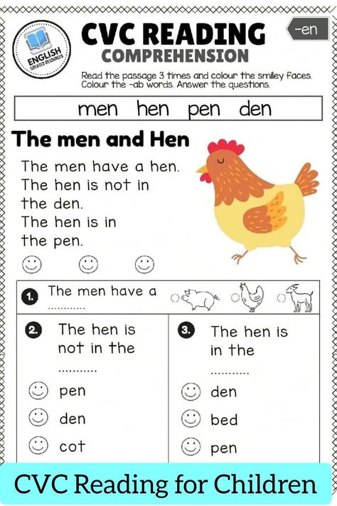 Reading Comprehension using CVC Words... Children learn CVC words to help them understand that words have a beginning. Cvc Reading Comprehension Kindergarten, Cvc Stories Kindergarten, Cvc Word Stories, Teaching Cvc Words Kindergarten, Cvc Reading Passages Free, Cvc Comprehension Worksheets, Simple Reading For Kindergarten, Reading Cvc Words Worksheets, Cvc Reading Comprehension