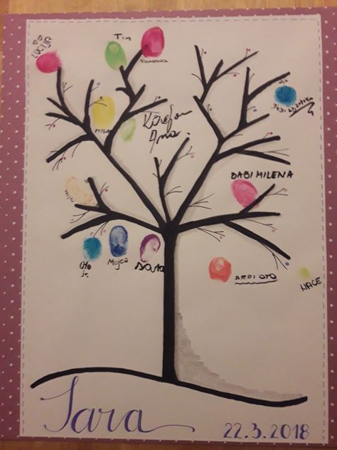 Sara was 8 last week and we did a family tree full of fingerprints. Finger Print Family Tree, Fingerprint Tree, Finger Family, Finger Print, Family Tree, Fingerprint, A Family, Home Decor Decals, Home Decor