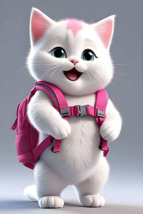 Adorable cute little fat pink and white happy cat kitty kitten carry a backpack animal संगीत डाउनलोड, Puppy Portraits, Cute Bunny Pictures, Cartoon Crazy, Image Cat, Bunny Pictures, Cute Cats Photos, Cute Cat Gif, Animal Clipart