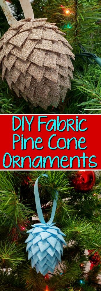 DIY Fabric Pine Cone Ornaments | SensiblySara.com Simple Fabric Crafts, Holiday Fabric Crafts, Pine Cone Ornaments, Quilted Fabric Ornaments, Cone Ornaments, Sewn Christmas Ornaments, Christmas Fabric Crafts, Fabric Crafts Diy, Folding Origami