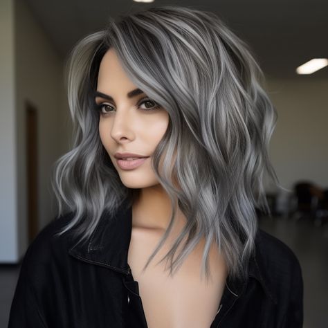 Funky Gray Hair, Grungy Blond Hair, Long Chunky Layers, Getextureerde Bob, Gray Blending, Dark Grey Hair, Gray Hairstyles, Grey Hair Transformation, Chunky Highlights