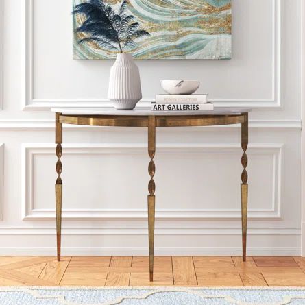 Willa Arlo Interiors Yearby 40" Console Table | Wayfair Marble Top Entry Table, Mirrors Above Buffet Table, Oval Console Table, Landing Decor, Half Moon Console Table, Brass Console Table, Small Console Table, Marble Top Console Table, Chicago Apartment