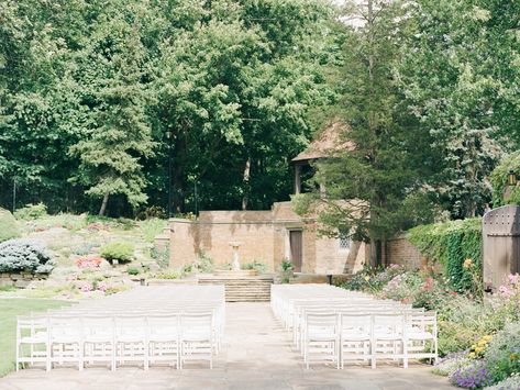 The Rock Garden ceremony setup in Meadow Brook Hall Meadow Brook Hall Wedding, Watters Bridesmaid Dresses, Garden Ceremony, Mint Hair, Golf Club Wedding, Black Tux, Wedding Set Up, Makeup Salon, Garden Club