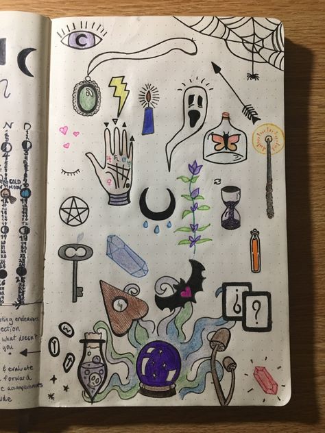 Easy Witchy Doodles, Spiritual Doodles Art Journaling, Easy Witchy Drawings, Witchy Doodles Simple, Witchy Drawing Ideas, Spiritual Doodles, Witchcraft Drawing, Witch Doodles, Witchy Bujo