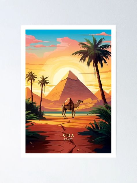 "Giza Egypt Ancient Wonders Travel Illustration" Poster for Sale by NeuralVibe | Redbubble Egypt Illustration, Egypt Poster, Egypt Ancient, Giza Egypt, Poster Illustration, Travel Illustration, Illustration Poster, Wall Posters, Giza